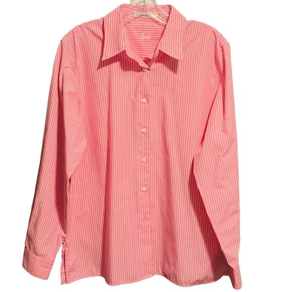 FOXCROFT Size 12 Wrinkle Free Pink Tiny Striped Button Down Shirt Blouse Barbie - Picture 1 of 7